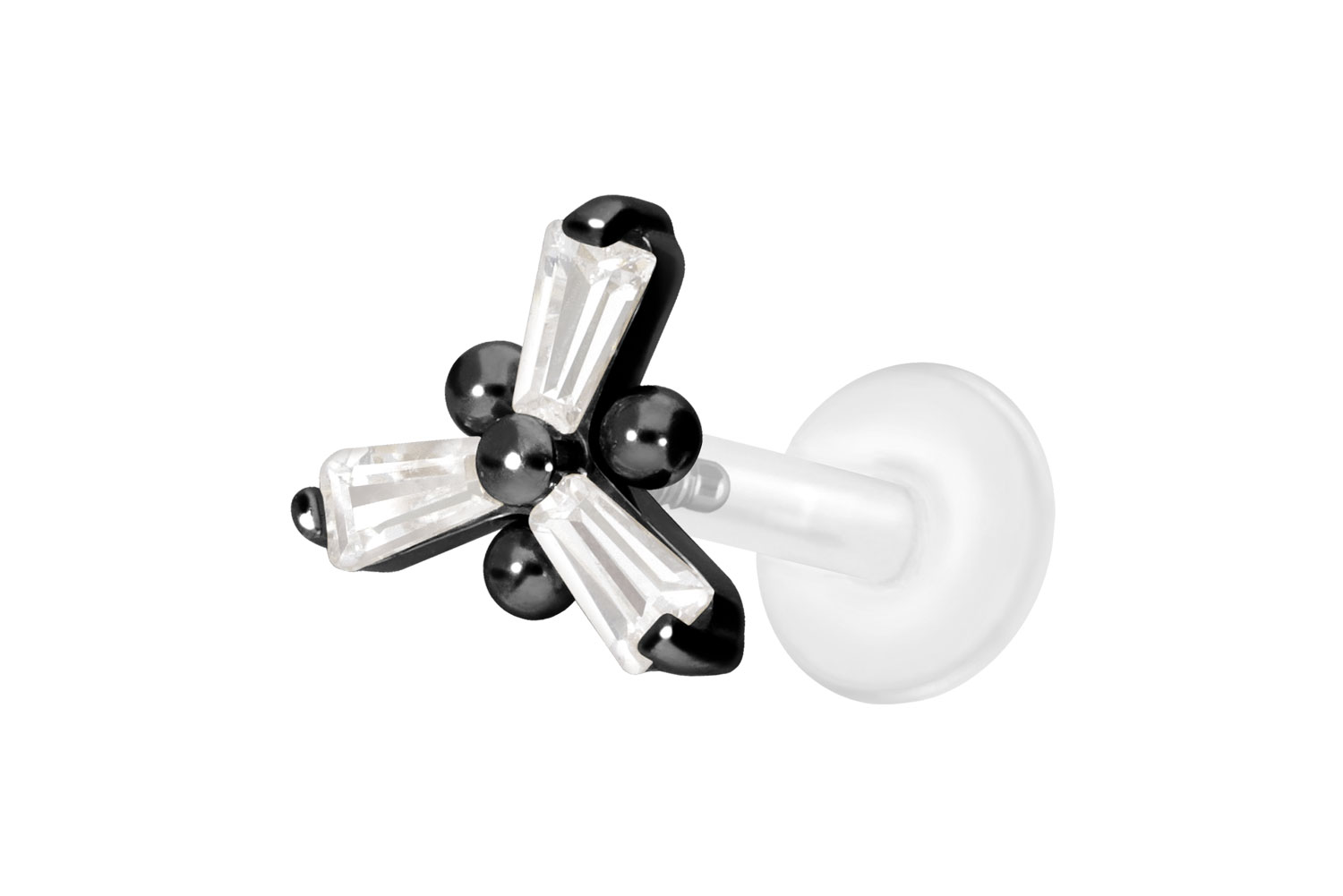 PTFE Labret Piercing mit Innengewinde + Titan-Aufsatz KRISTALLBLUME